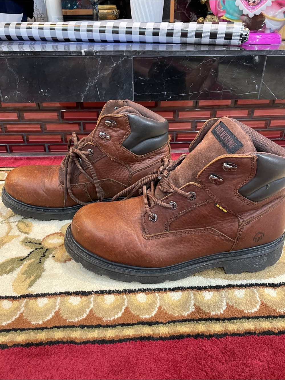 Wolverine Brown Leather Lace-Up Work Boots